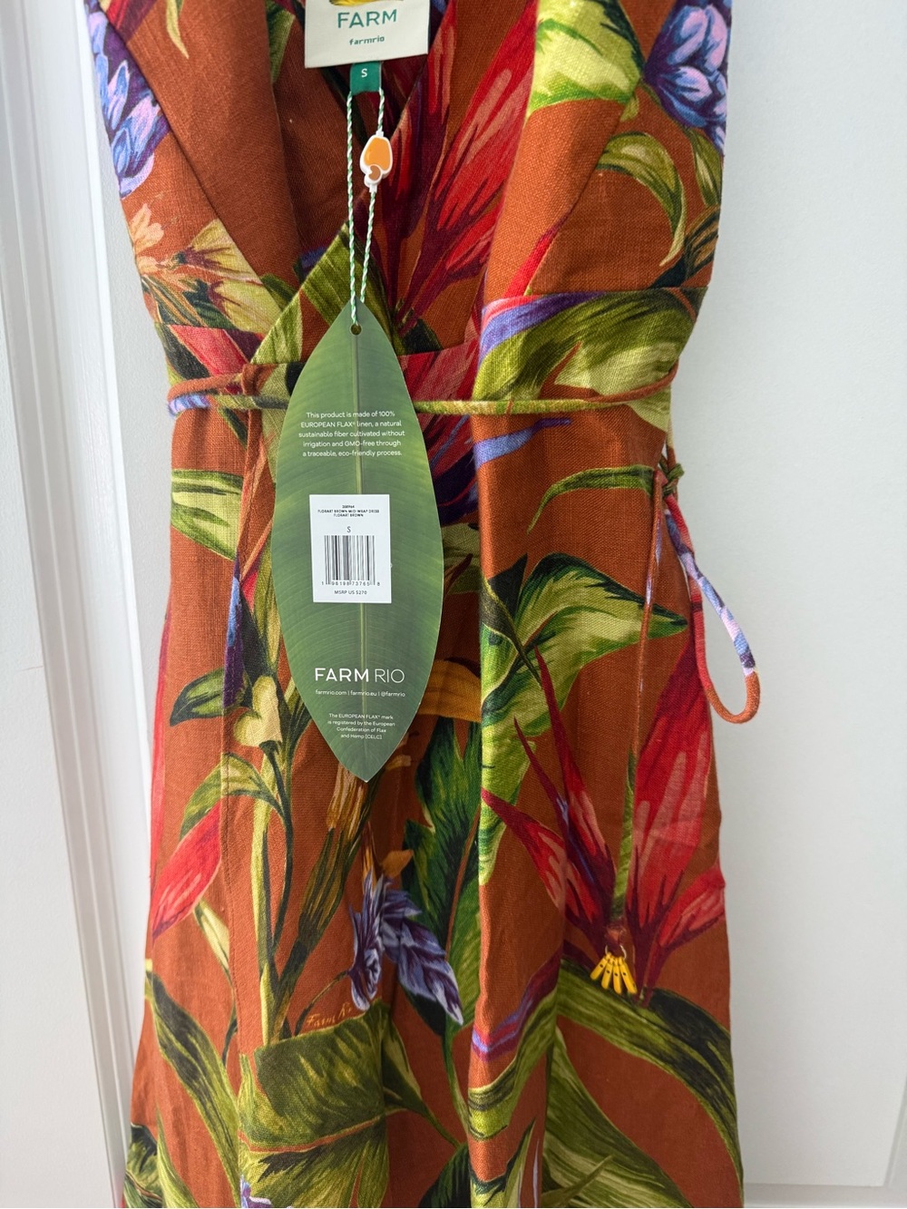 FARM Rio Rust Floral Wrap Midi Dress with Multi Color accents - Picture 6 of 6